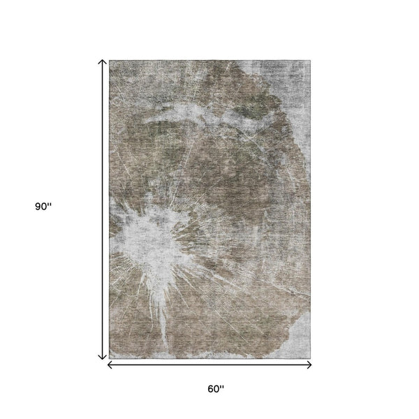 HomeRoots 5' X 8' Taupe & Ivory Abstract Area Rug – Stylish, Washable, UV-Protected for Busy Homes & Pets 657565