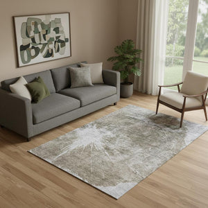 HomeRoots 5' X 8' Taupe & Ivory Abstract Area Rug – Stylish, Washable, UV-Protected for Busy Homes & Pets 657565