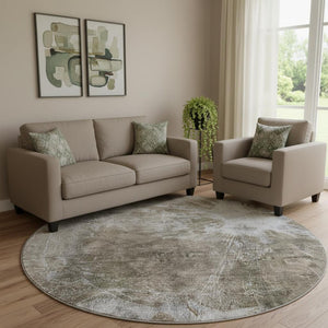 HomeRoots 8' Taupe and Ivory Abstract Round Rug – Washable, Durable, Stylish, UV-Protected for Busy Homes! 657566