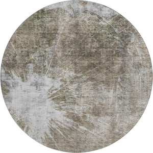 HomeRoots 8' Taupe and Ivory Abstract Round Rug – Washable, Durable, Stylish, UV-Protected for Busy Homes! 657566