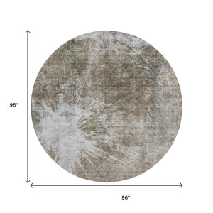 HomeRoots 8' Taupe and Ivory Abstract Round Rug – Washable, Durable, Stylish, UV-Protected for Busy Homes! 657566