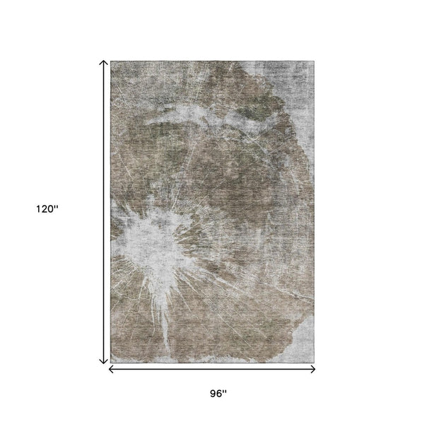 HomeRoots 8' X 10' Stylish Taupe and Ivory Abstract Area Rug - Washable, UV Protected, Perfect for High-Traffic Homes 657567