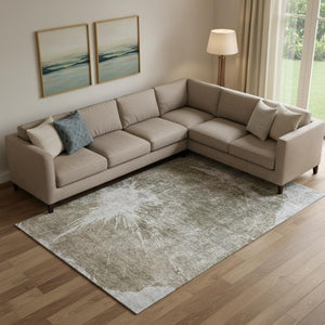 HomeRoots 8' X 10' Stylish Taupe and Ivory Abstract Area Rug - Washable, UV Protected, Perfect for High-Traffic Homes 657567