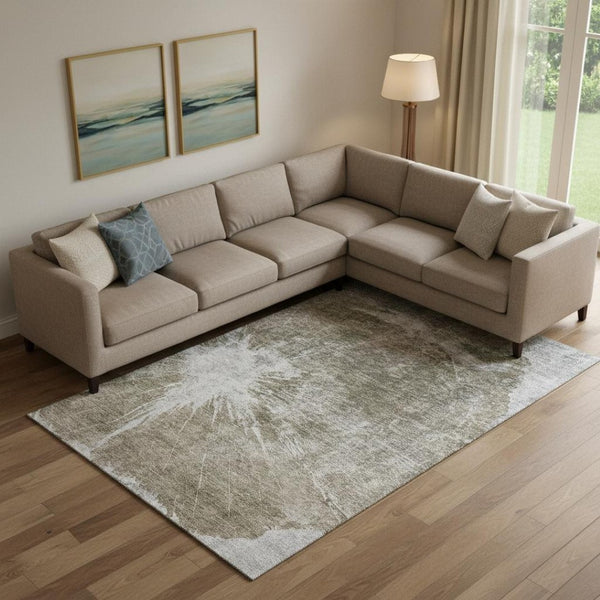 HomeRoots 8' X 10' Stylish Taupe and Ivory Abstract Area Rug - Washable, UV Protected, Perfect for High-Traffic Homes 657567