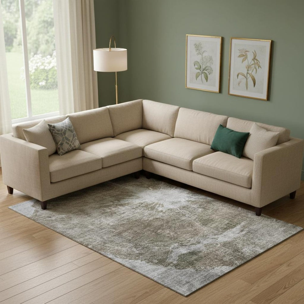 HomeRoots 9' X 12' Taupe & Ivory Abstract Washable Area Rug - Modern Design with UV Protection for Families 657568
