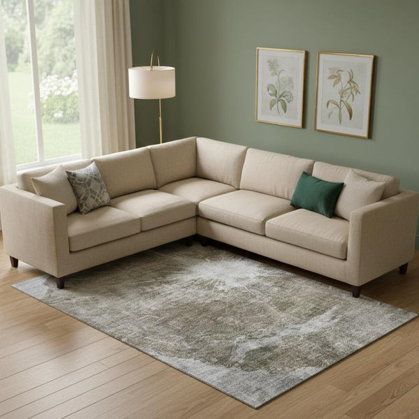 HomeRoots 9' X 12' Taupe & Ivory Abstract Washable Area Rug - Modern Design with UV Protection for Families 657568