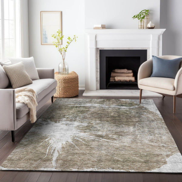 HomeRoots 9' X 12' Taupe & Ivory Abstract Washable Area Rug - Modern Design with UV Protection for Families 657568