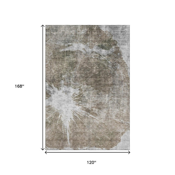 HomeRoots 10' Taupe and Ivory Abstract Area Rug - Washable, UV Protected, Durable & Stylish for Any Space 657569