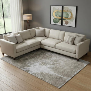 HomeRoots 10' Taupe and Ivory Abstract Area Rug - Washable, UV Protected, Durable & Stylish for Any Space 657569