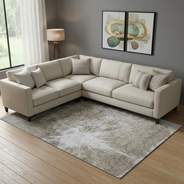 HomeRoots 10' Taupe and Ivory Abstract Area Rug - Washable, UV Protected, Durable & Stylish for Any Space 657569