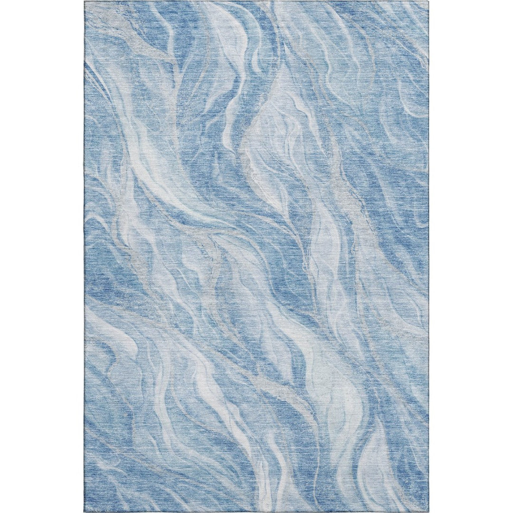 HomeRoots 5' X 8' Blue And Ivory Abstract Washable Area Rug – Stylish, Durable, UV-Protected for Modern Homes 657577