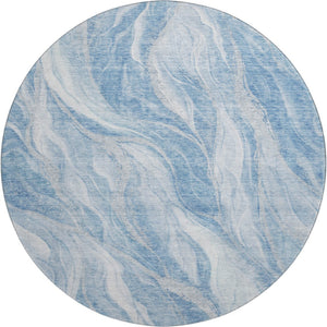 HomeRoots 8' Washable Blue and Ivory Abstract Round Rug with UV Protection for Stylish, Low-Maintenance Spaces 657578