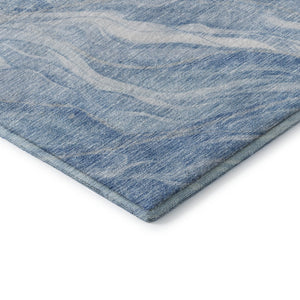 HomeRoots 8' Washable Blue and Ivory Abstract Round Rug with UV Protection for Stylish, Low-Maintenance Spaces 657578