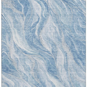 HomeRoots 8' X 10' Abstract Washable Area Rug in Blue & Ivory – Durable, UV-Protected, Easy-Clean Design! 657579