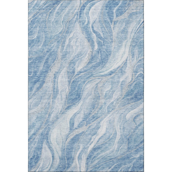 HomeRoots 8' X 10' Abstract Washable Area Rug in Blue & Ivory – Durable, UV-Protected, Easy-Clean Design! 657579