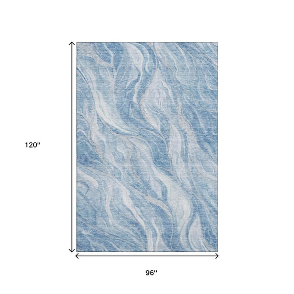 HomeRoots 8' X 10' Abstract Washable Area Rug in Blue & Ivory – Durable, UV-Protected, Easy-Clean Design! 657579