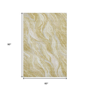 HomeRoots 5' X 8' Gold And Ivory Abstract Area Rug - Stylish, Washable, UV-Protected for Busy Homes & Pets 657583