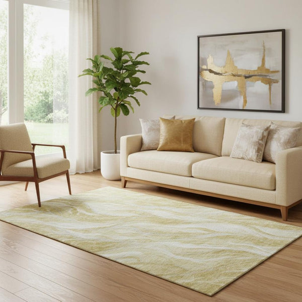 HomeRoots 5' X 8' Gold And Ivory Abstract Area Rug - Stylish, Washable, UV-Protected for Busy Homes & Pets 657583
