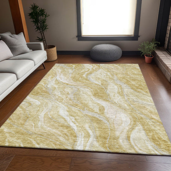 HomeRoots 5' X 8' Gold And Ivory Abstract Area Rug - Stylish, Washable, UV-Protected for Busy Homes & Pets 657583