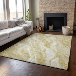 HomeRoots 5' X 8' Gold And Ivory Abstract Area Rug - Stylish, Washable, UV-Protected for Busy Homes & Pets 657583