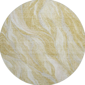 HomeRoots 8' Gold and Ivory Abstract Round Rug - Washable, UV-Protected, Stylish for Modern Homes & Families 657584