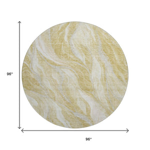 HomeRoots 8' Gold and Ivory Abstract Round Rug - Washable, UV-Protected, Stylish for Modern Homes & Families 657584