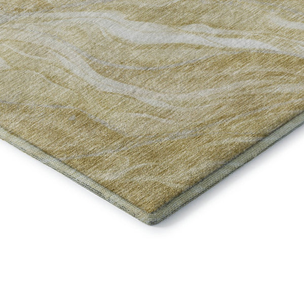 HomeRoots 8' X 10' Stylish Gold & Ivory Abstract Washable Area Rug with UV Protection for Modern Living Spaces 657585