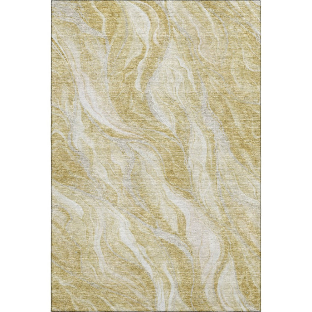 HomeRoots 9' X 12' Gold And Ivory Abstract Washable Area Rug - Stylish, Durable & UV-Protected for Homes 657586