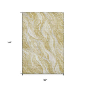 HomeRoots 10' Gold and Ivory Abstract Area Rug - Washable, UV Protected, Stain-Resistant, Perfect for Homes 657587