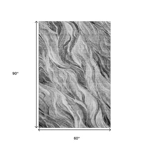 HomeRoots 5' X 8' Modern Gray and Ivory Abstract Area Rug - Washable, UV Protected, Stain Resistant, Durable Design 657589