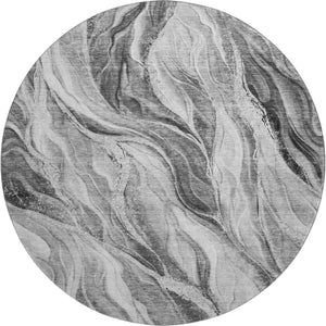 HomeRoots 8' Gray and Ivory Abstract Round Rug - Washable, UV Protected, Durable, and Stylish for Any Space 657590