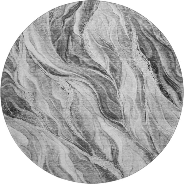 HomeRoots 8' Gray and Ivory Abstract Round Rug - Washable, UV Protected, Durable, and Stylish for Any Space 657590