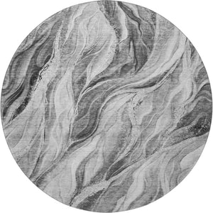HomeRoots 8' Gray and Ivory Abstract Round Rug - Washable, UV Protected, Durable, and Stylish for Any Space 657590