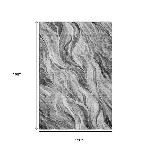 HomeRoots 10' Gray and Ivory Abstract Washable Area Rug - Durable, UV-Protected, Pet-Friendly Design for Homes 657593