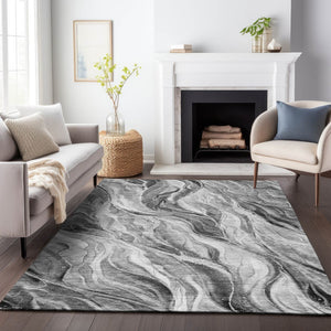 HomeRoots 10' Gray and Ivory Abstract Washable Area Rug - Durable, UV-Protected, Pet-Friendly Design for Homes 657593
