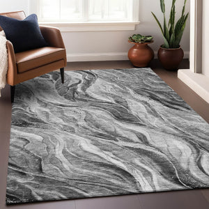 HomeRoots 10' Gray and Ivory Abstract Washable Area Rug - Durable, UV-Protected, Pet-Friendly Design for Homes 657593