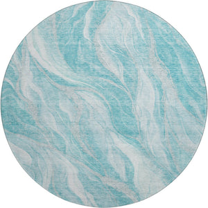 HomeRoots 8' Teal and Ivory Abstract Round Rug – Durable, Stain-Resistant, UV Protected for Stylish Living Spaces 657596