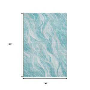 HomeRoots 8' X 10' Stylish Teal & Ivory Abstract Area Rug - Washable, Stain-Resistant, UV-Protected & Durable 657597