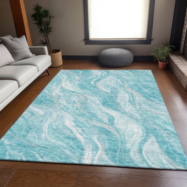 HomeRoots 8' X 10' Stylish Teal & Ivory Abstract Area Rug - Washable, Stain-Resistant, UV-Protected & Durable 657597