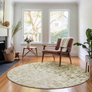 HomeRoots 8' Taupe and Ivory Abstract Round Rug – Washable, UV Protected, Durable, Stylish for Any Space! 657602