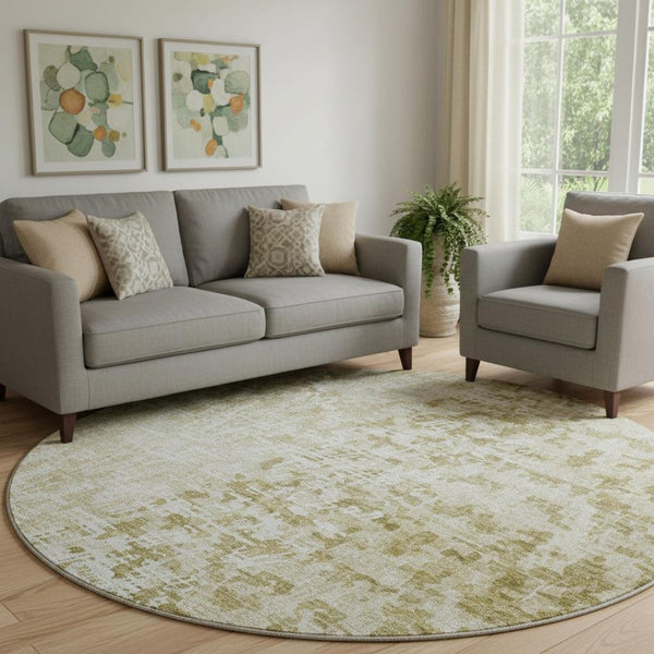 HomeRoots 8' Taupe and Ivory Abstract Round Rug – Washable, UV Protected, Durable, Stylish for Any Space! 657602
