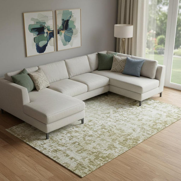 HomeRoots 9' X 12' Taupe & Ivory Abstract Washable Area Rug - Durable, UV Protected, Ideal for Pets & Kids! 657604
