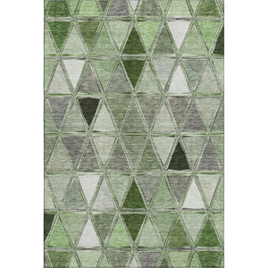 HomeRoots 5' X 8' Artichoke Green Geometric Area Rug – Washable, UV Protected, Stain Resistant for Any Space 657607