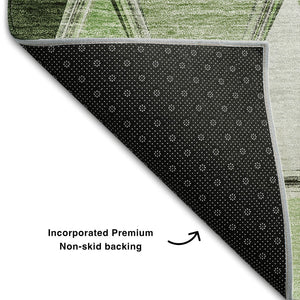 HomeRoots 5' X 8' Artichoke Green Geometric Area Rug – Washable, UV Protected, Stain Resistant for Any Space 657607