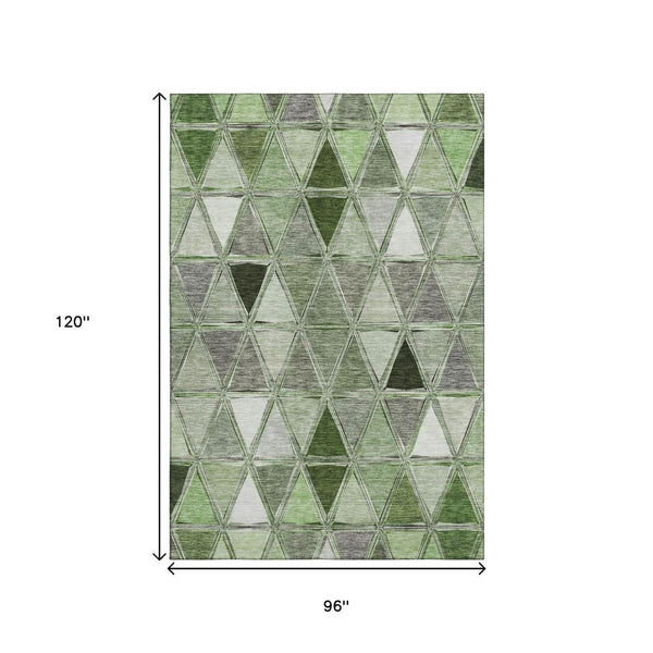 HomeRoots 8' X 10' Contemporary Artichoke Green & Gray Geometric Washable Area Rug with UV Protection 657609