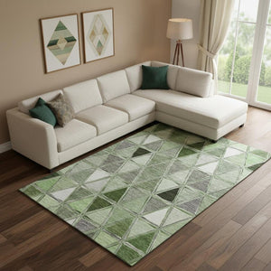 HomeRoots 8' X 10' Contemporary Artichoke Green & Gray Geometric Washable Area Rug with UV Protection 657609