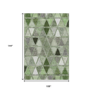 HomeRoots 9' X 12' Stylish Artichoke Green Gray Ivory Geometric Area Rug - Durable, Stain-Resistant & UV-Protected 657610
