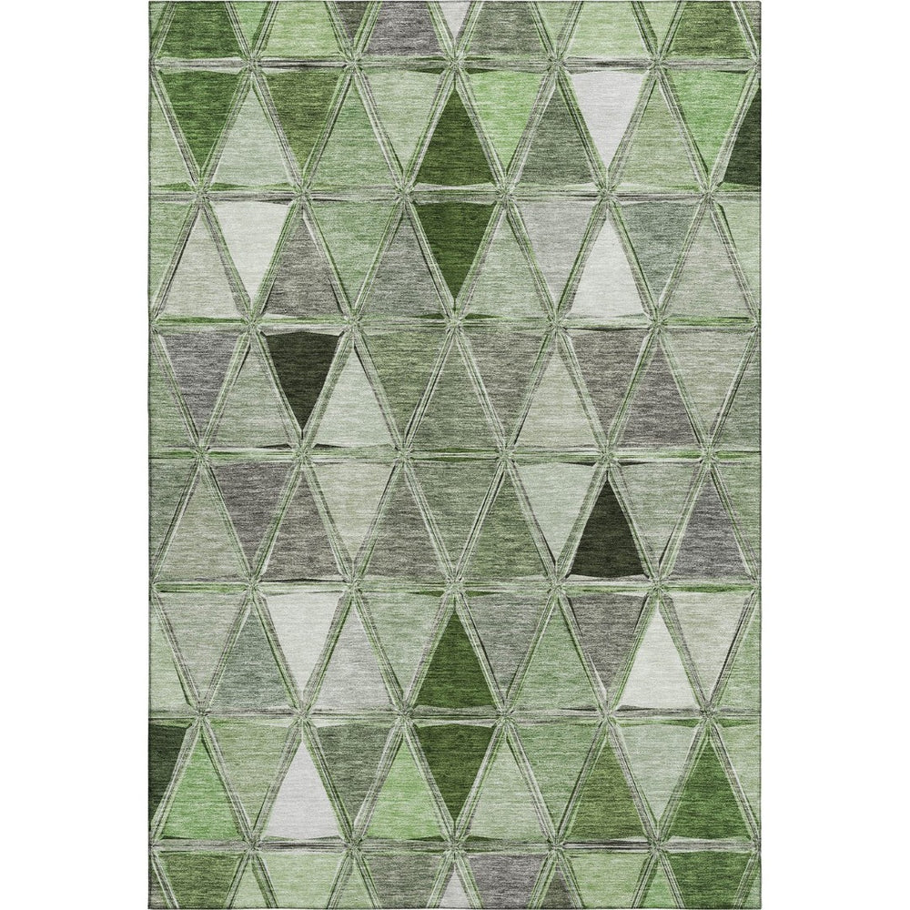 HomeRoots 9' X 12' Stylish Artichoke Green Gray Ivory Geometric Area Rug - Durable, Stain-Resistant & UV-Protected 657610
