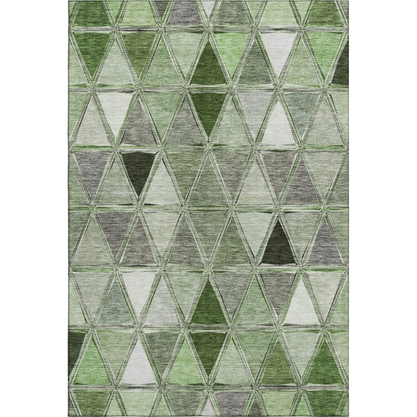 HomeRoots 9' X 12' Stylish Artichoke Green Gray Ivory Geometric Area Rug - Durable, Stain-Resistant & UV-Protected 657610