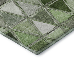 HomeRoots 9' X 12' Stylish Artichoke Green Gray Ivory Geometric Area Rug - Durable, Stain-Resistant & UV-Protected 657610